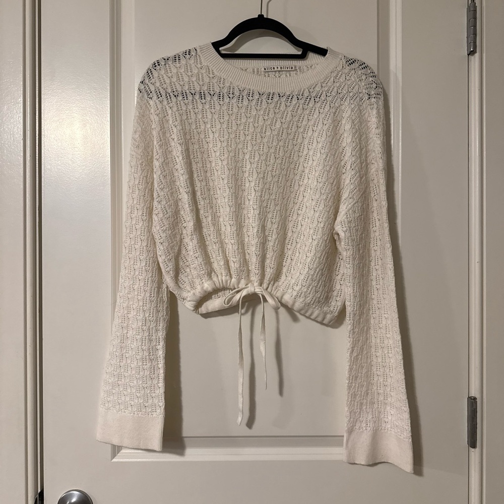 Alice + Olivia Cream Knit Sweater with Tie Waist size small